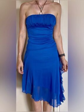 🤍Vintage Y2K Blue Strapless Asymmetrical Mini Prom Dress S My Michelle